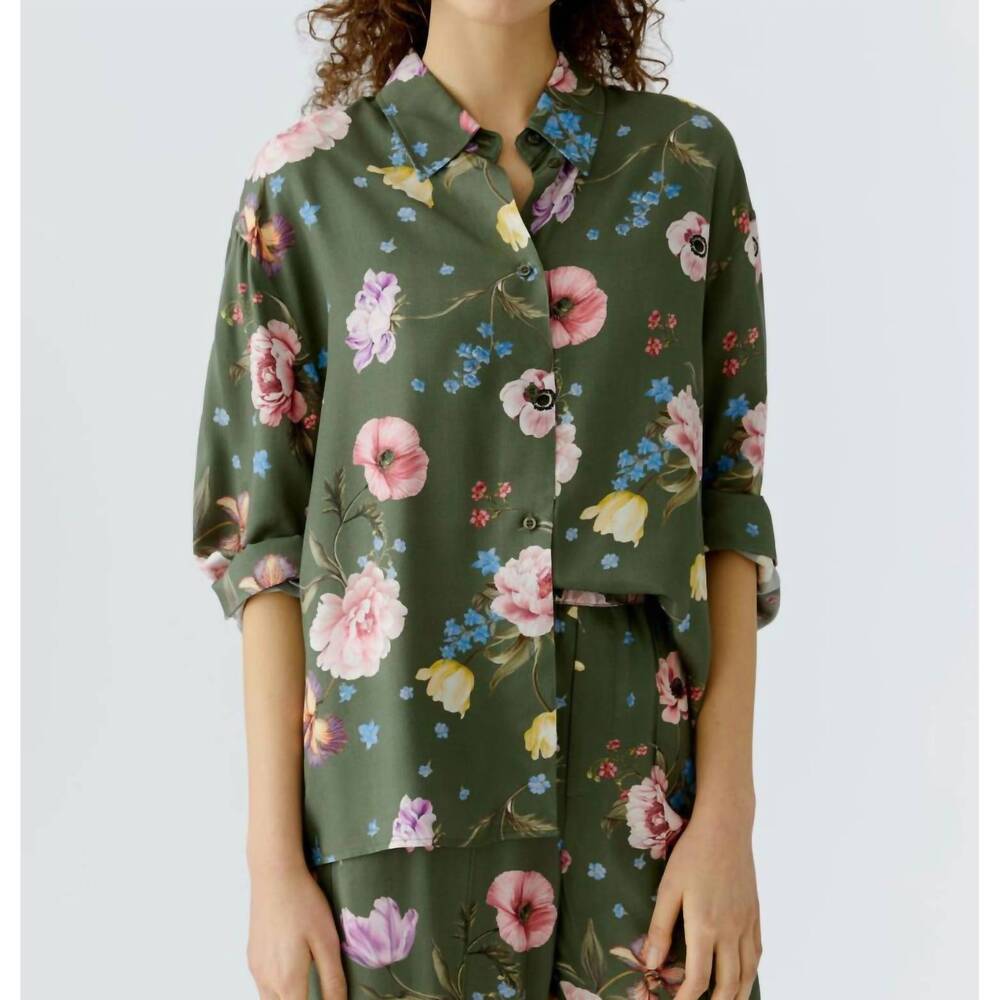 NEW OUI garden floral blouse in khaki red